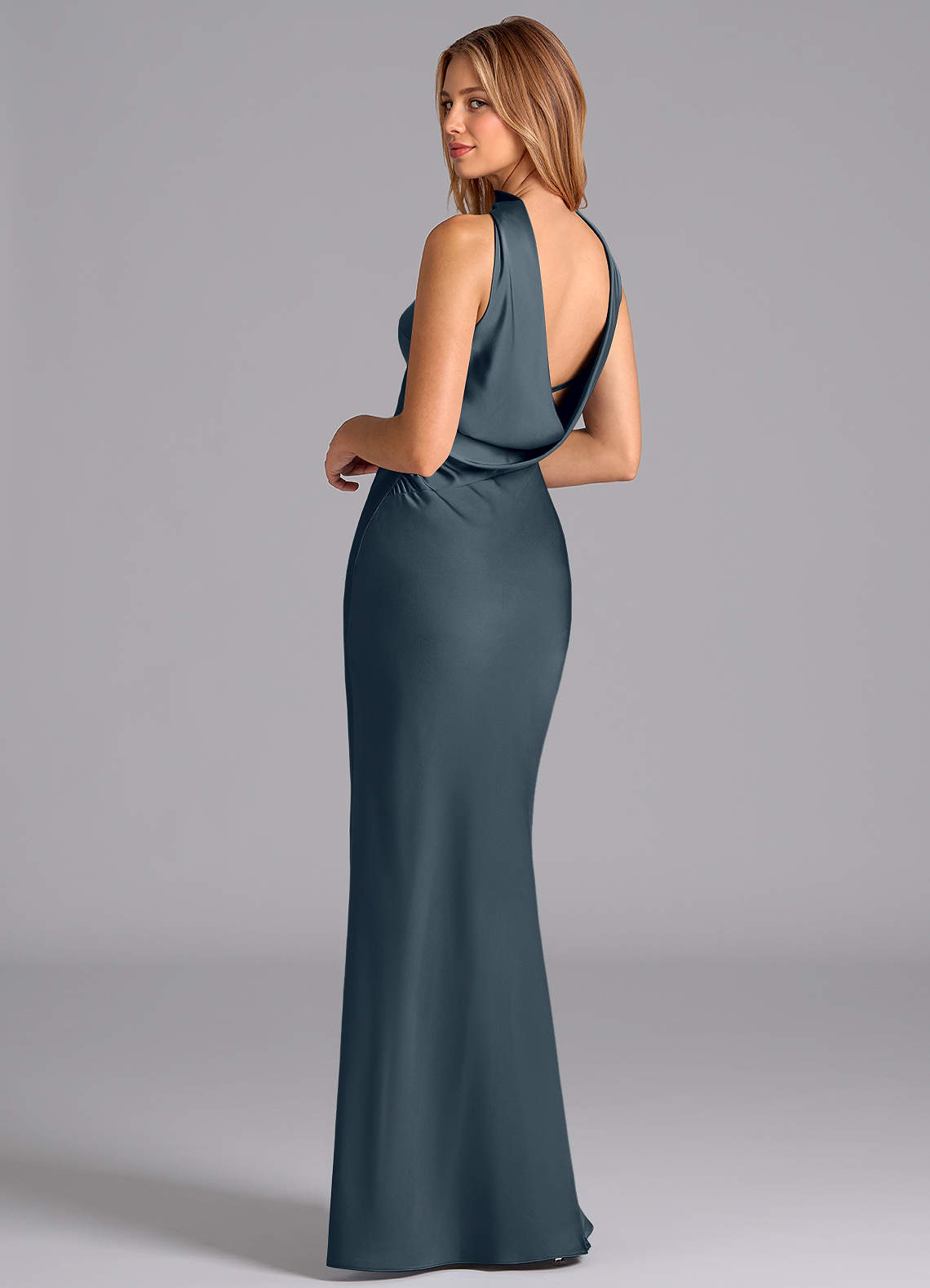 Lusinda Mermaid Strapless Stretch Satin Bridesmaid Dress in Twilight