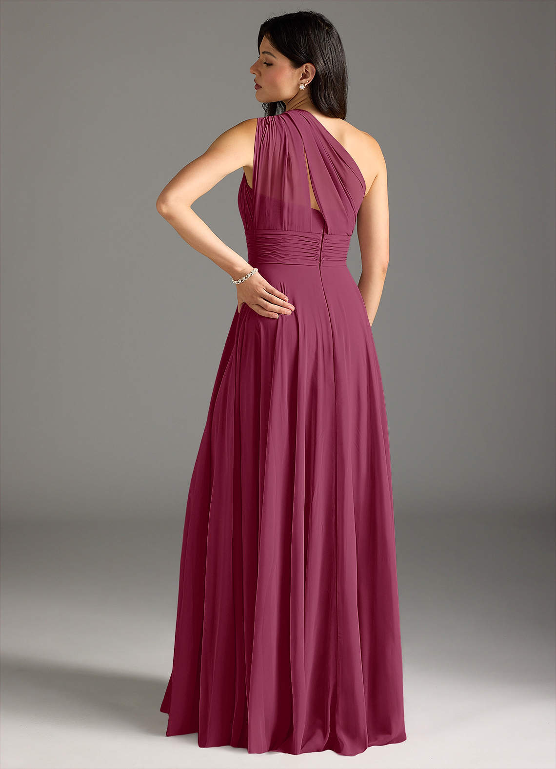 Charlize A-Line One-Shoulder Chiffon Bridesmaid Dress in Mulberry