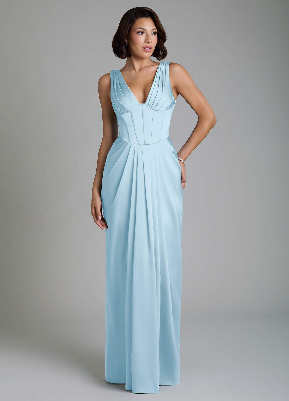 Vanya Sheath V-Neck Stretch Satin Bridesmaid Dress in Sky Blue