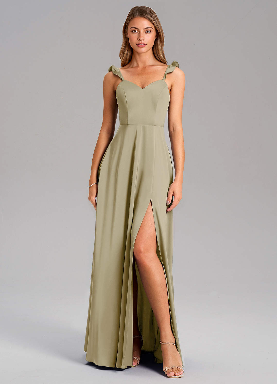 Everett A-Line V-Neck Chiffon Bridesmaid Dress in Moss Green