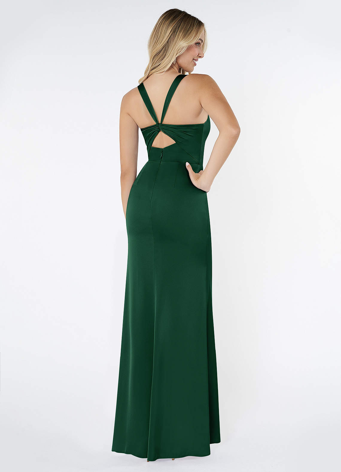 Mero Mermaid Square-Neck Stretch Satin Bridesmaid Dress in Dark Green