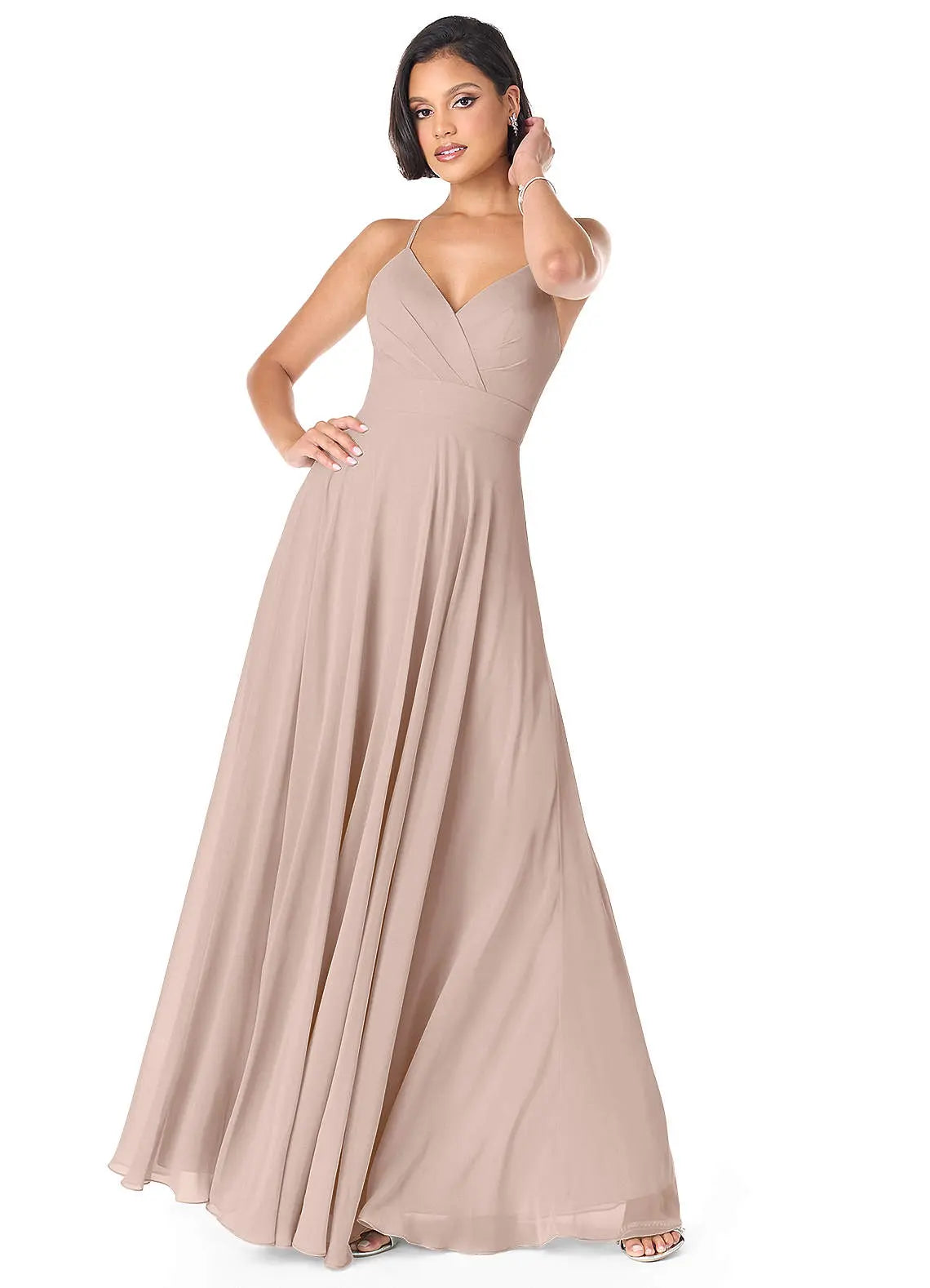Avelina A-Line V-Neck Chiffon Bridesmaid Dress in English Rose