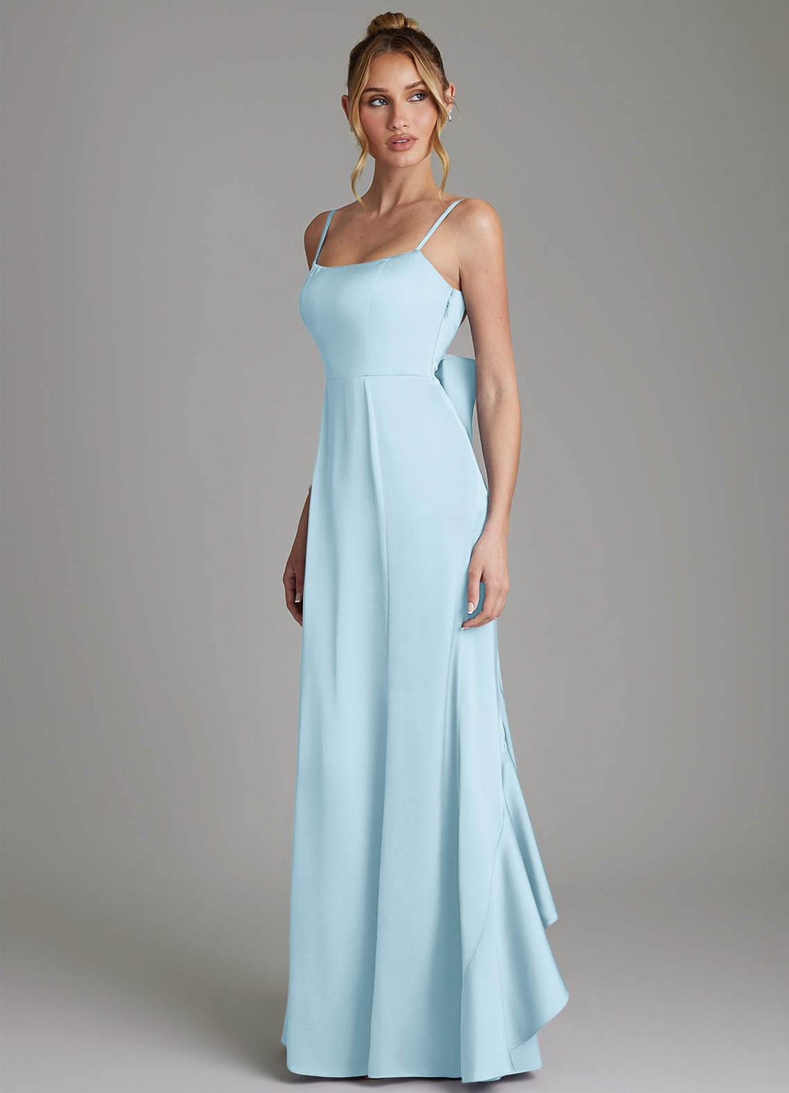 Zherra Mermaid Scoop-Neck Stretch Satin Bridesmaid Dress in Sky Blue