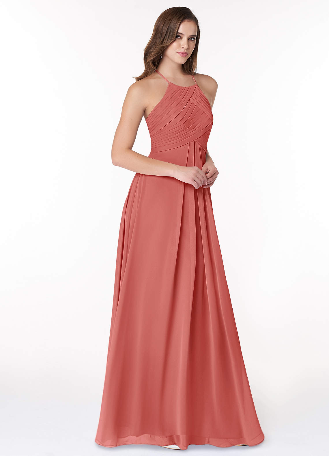 Ginger A-Line Halter Chiffon Bridesmaid Dress in Antique Rose