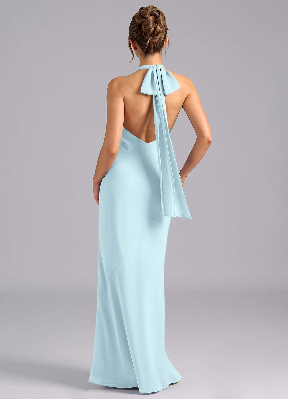 Velli Mermaid Halter Chiffon Bridesmaid Dress in Cloud Blue