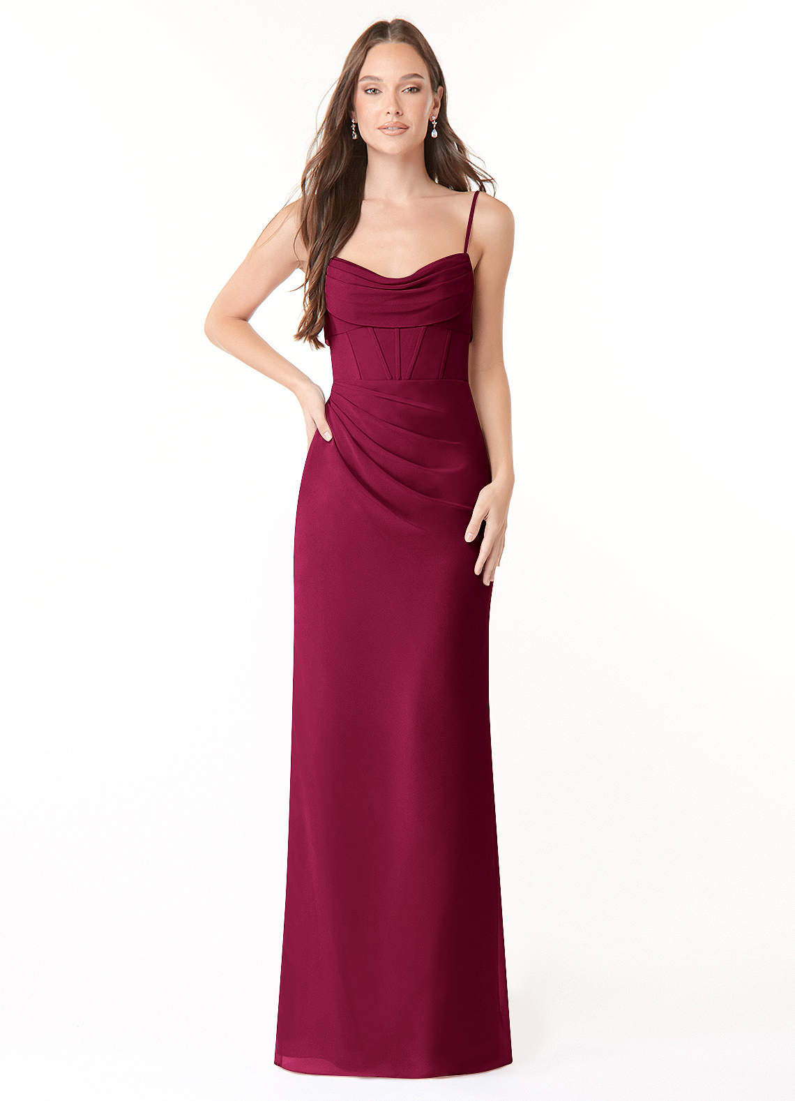 Mai Sheath Cowl-Neck Chiffon Bridesmaid Dress in Burgundy