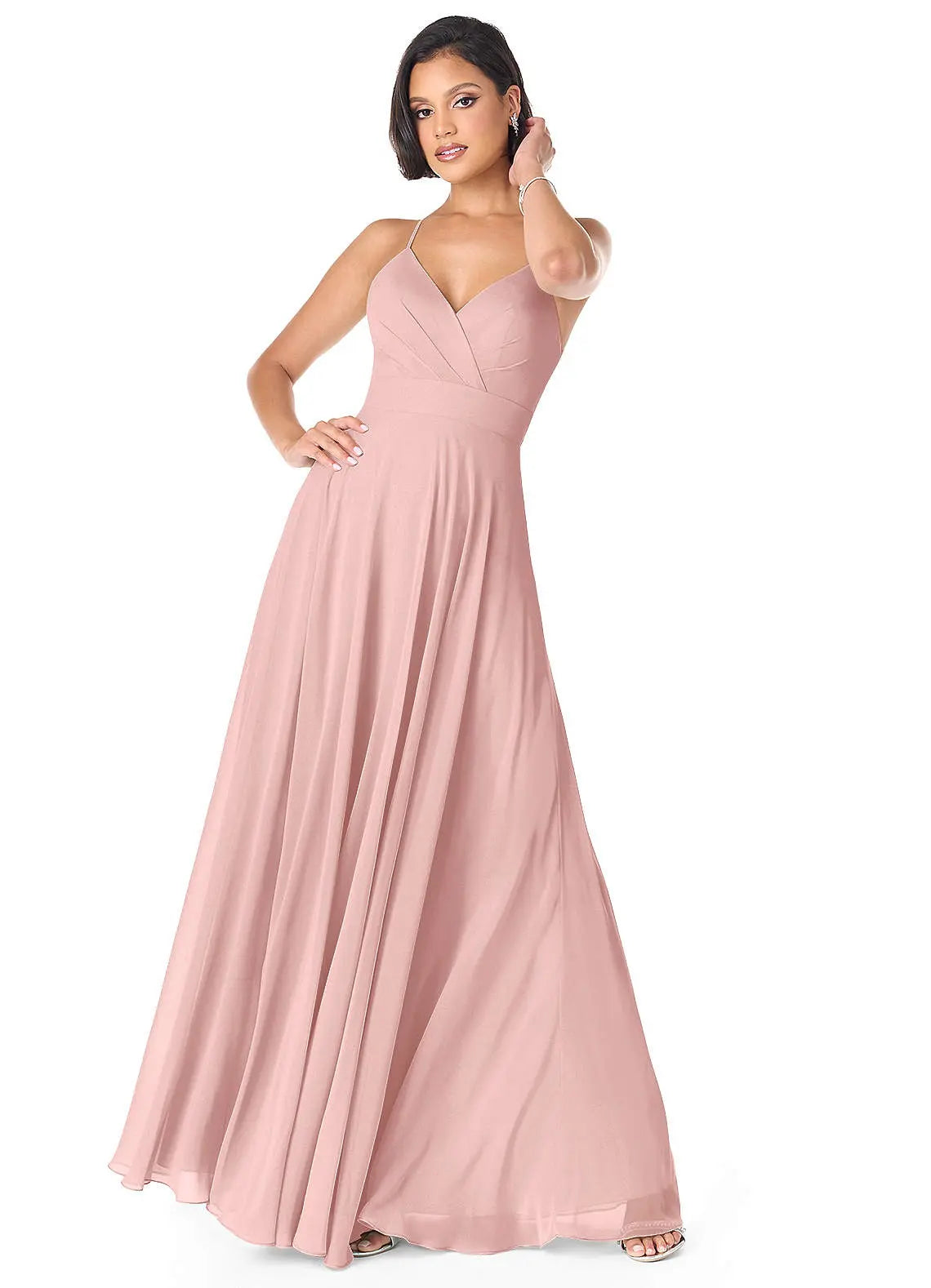 Avelina A-Line V-Neck Chiffon Bridesmaid Dress in Powder Pink