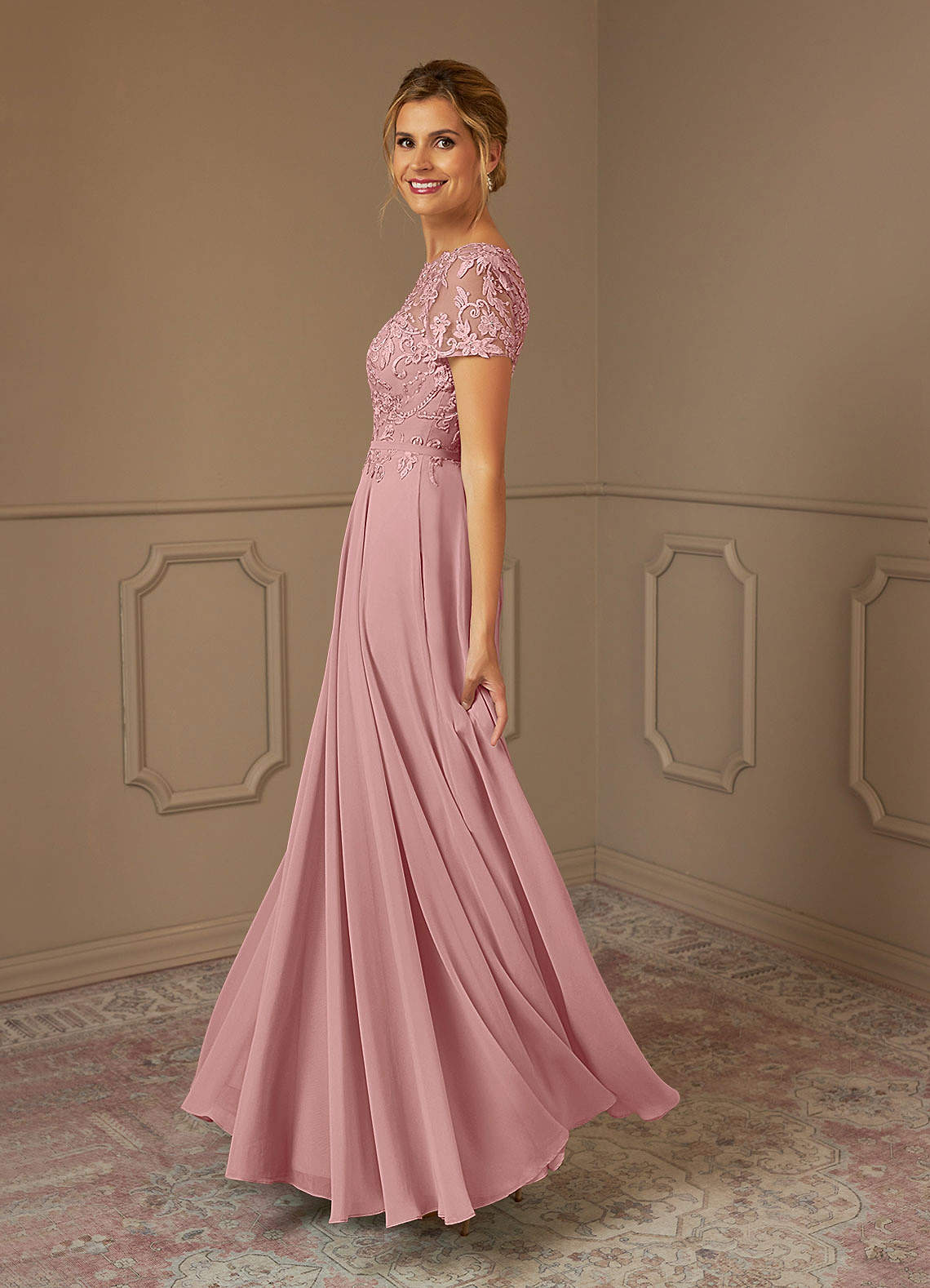 Adina A-Line Boat-Neck Chiffon Mother of the Bride Dress in Dusty Rose