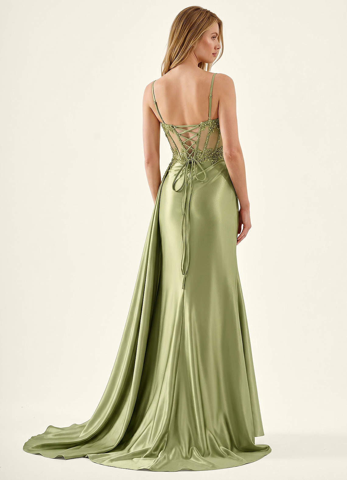 Celestianora Mermaid Beaded Stretch Satin Evening Dress in green
