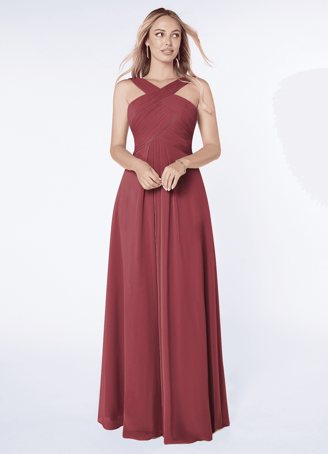 Kaleigh A-Line Halter Chiffon Bridesmaid Dress in Merlot