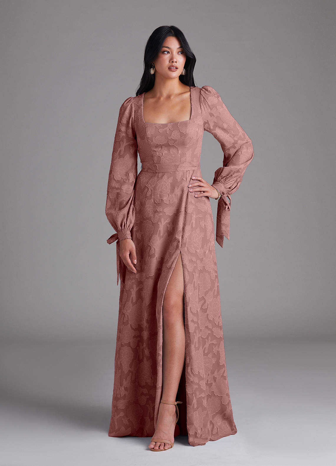 Leonia A-Line Square-Neck Stretch Satin Bridesmaid Dress in dusty rose