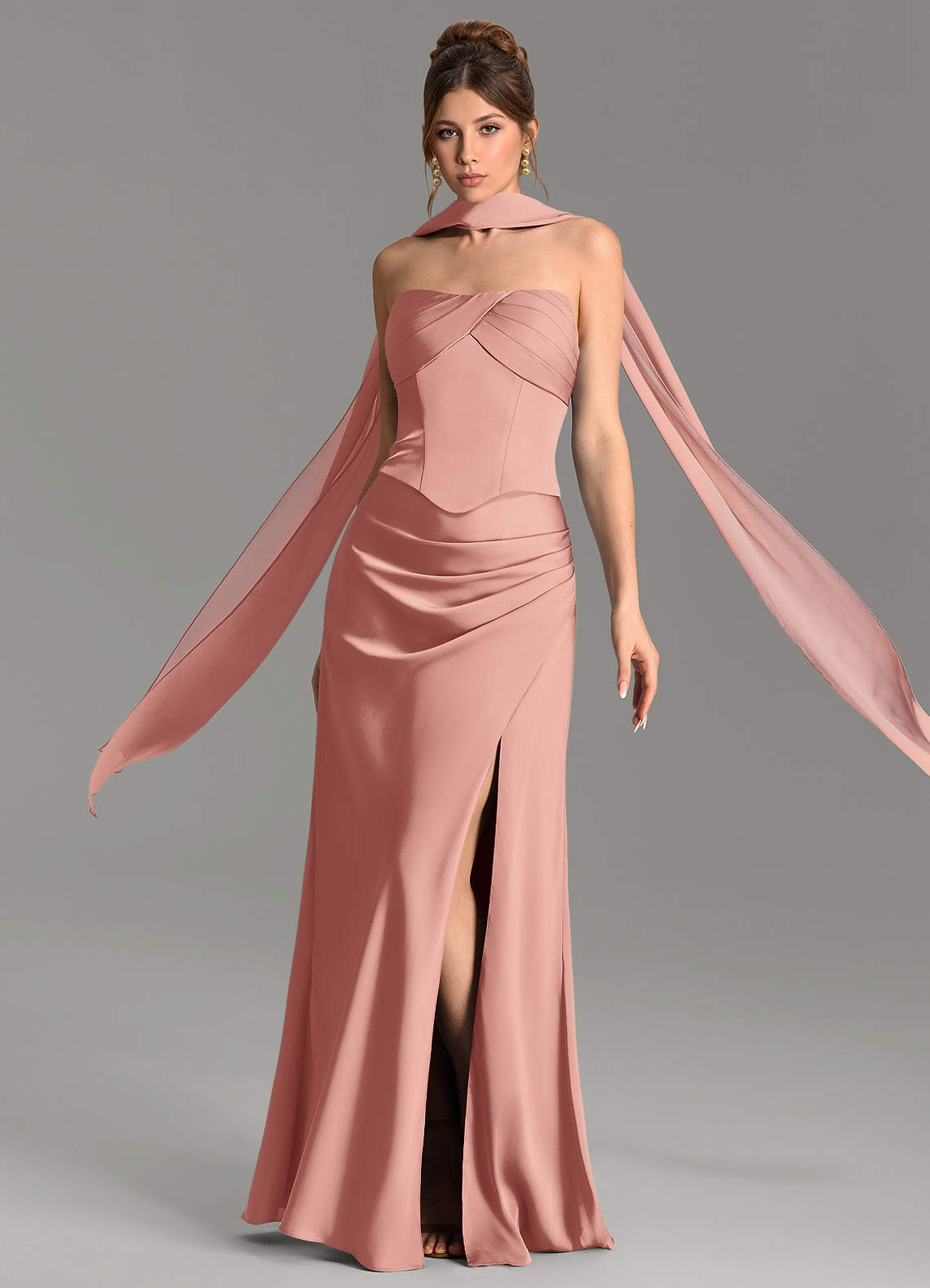 Nicki Sheath Scoop-Neck Stretch Satin Bridesmaid Dress in Rosette
