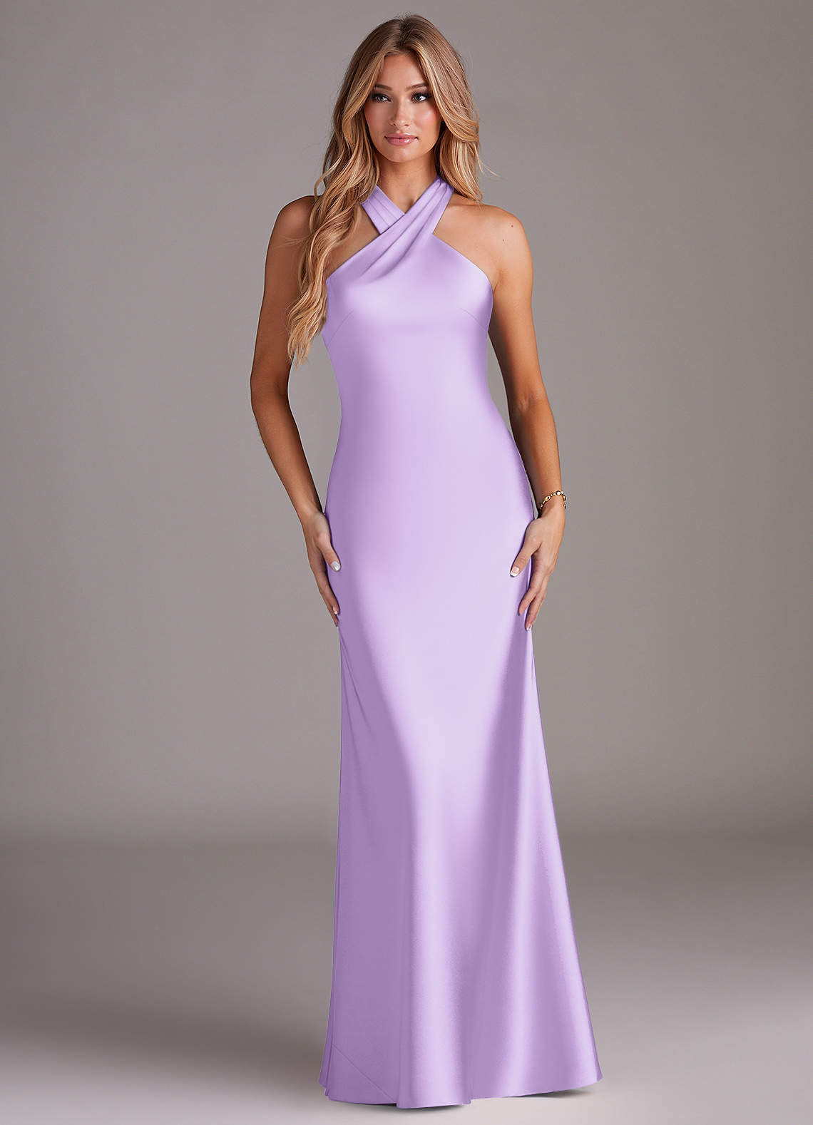 Doretta Mermaid Halter Stretch Satin Bridesmaid Dress in Lilac