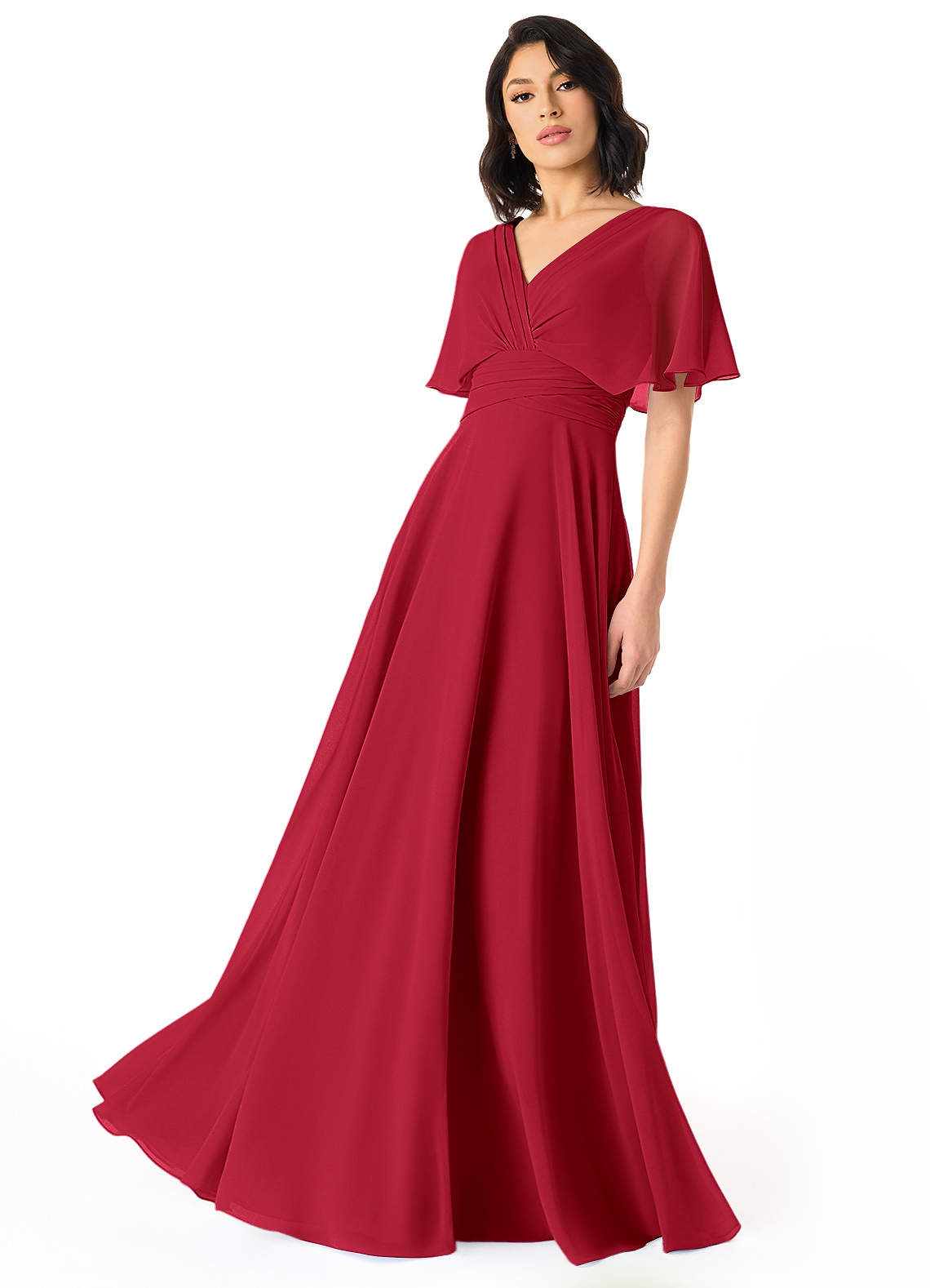 Pamela A-Line V-Neck Chiffon Bridesmaid Dress in Scarlet