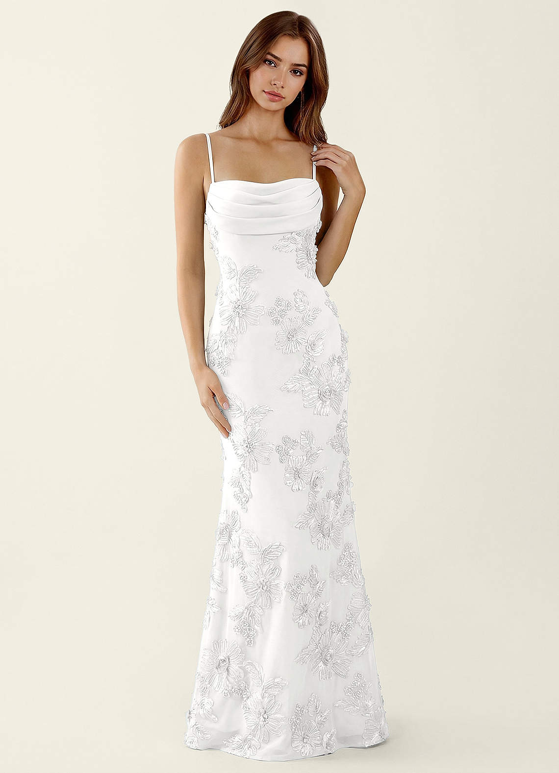 Bellatrix Mermaid Spaghetti-Strap Stretch Lace Evening Dress in white
