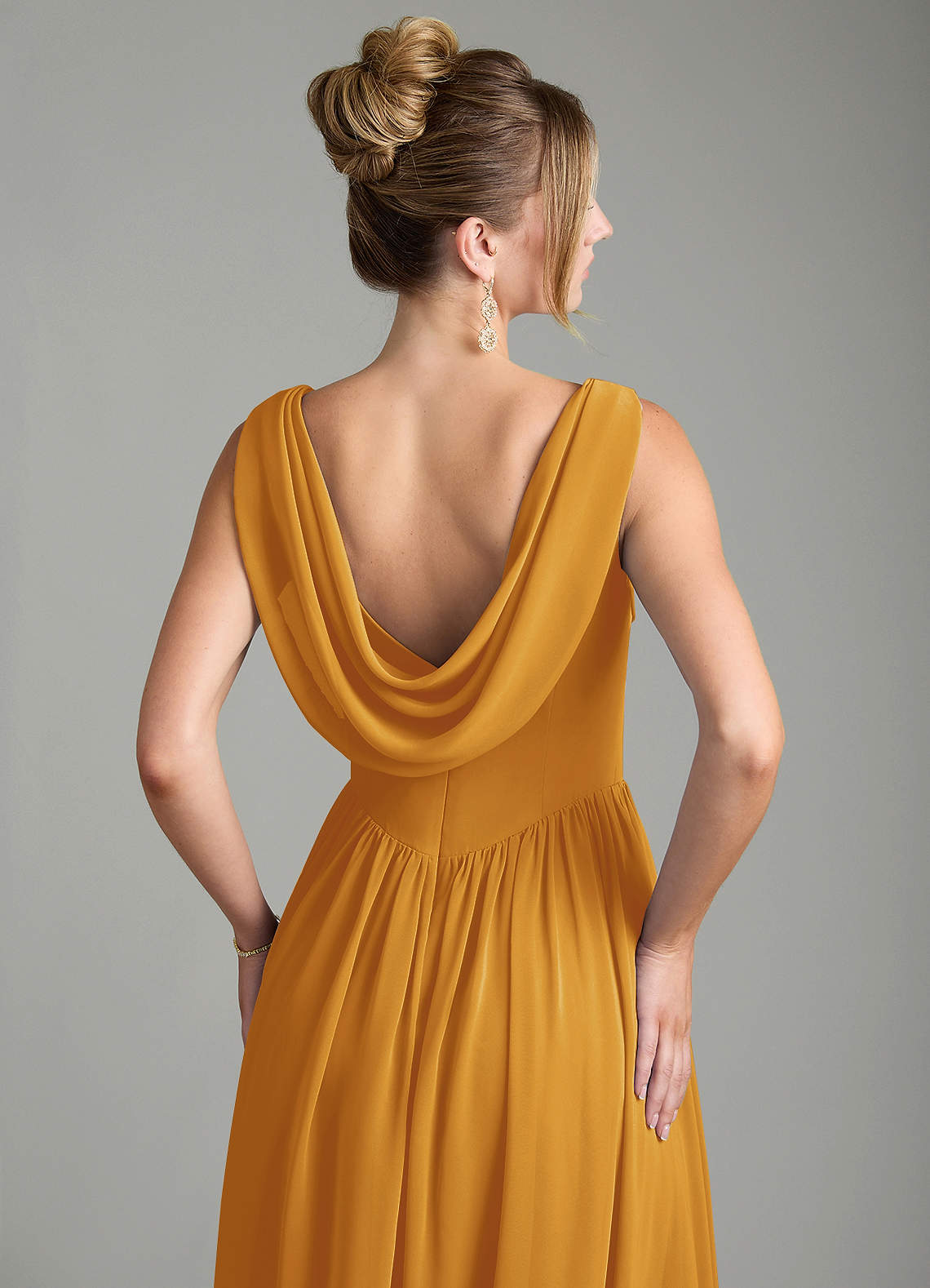 Novi A-Line Square-Neck Chiffon Bridesmaid Dress in butterscotch