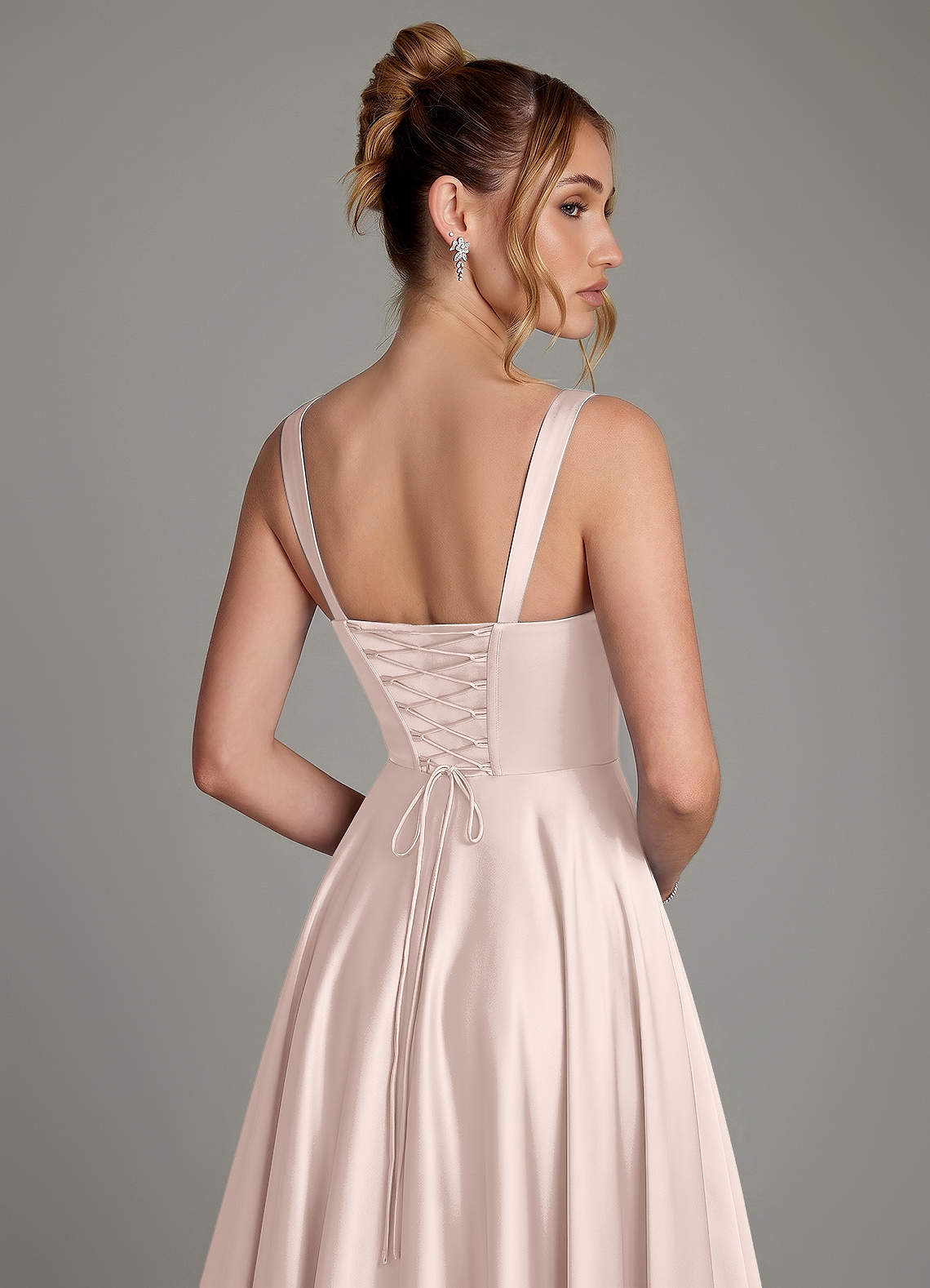 Azaria A-Line Square-Neck Stretch Satin Bridesmaid Dress in Blushing Pink