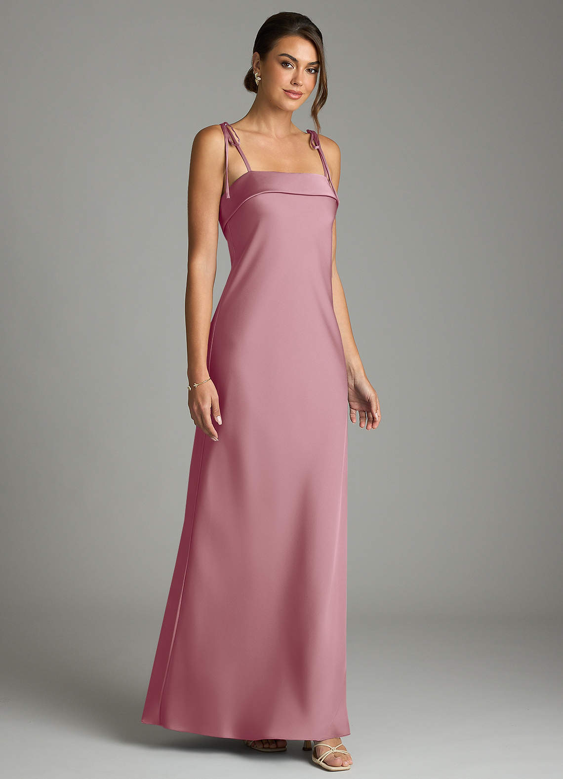 Ellia Sheath Straight-Neck Stretch Satin Bridesmaid Dress in Vintage Mauve