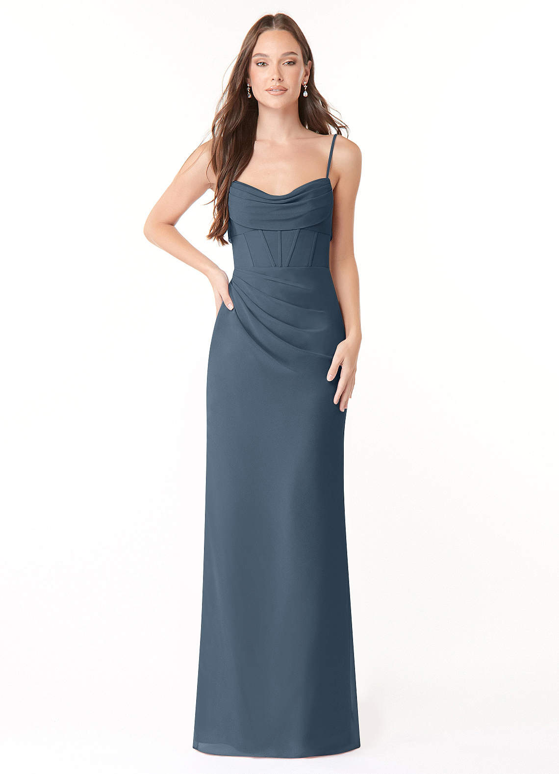 Mai Sheath Cowl-Neck Chiffon Bridesmaid Dress in Neptune