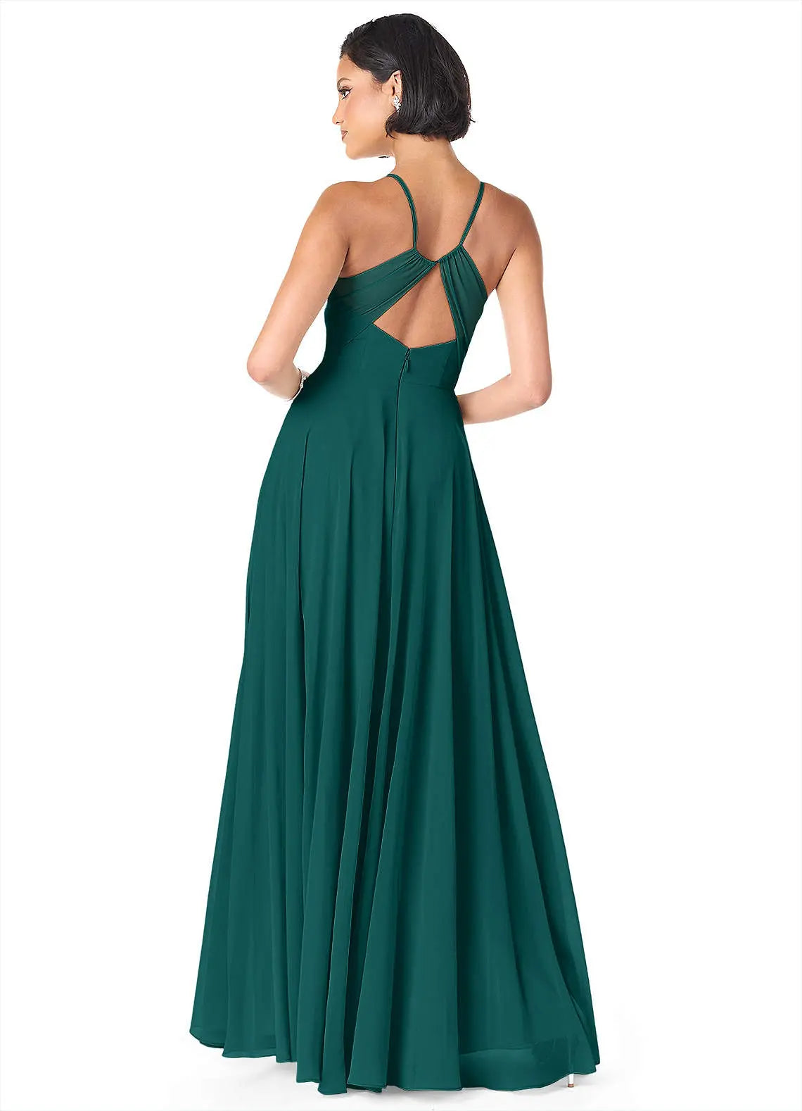 Avelina A-Line V-Neck Chiffon Bridesmaid Dress in Peacock