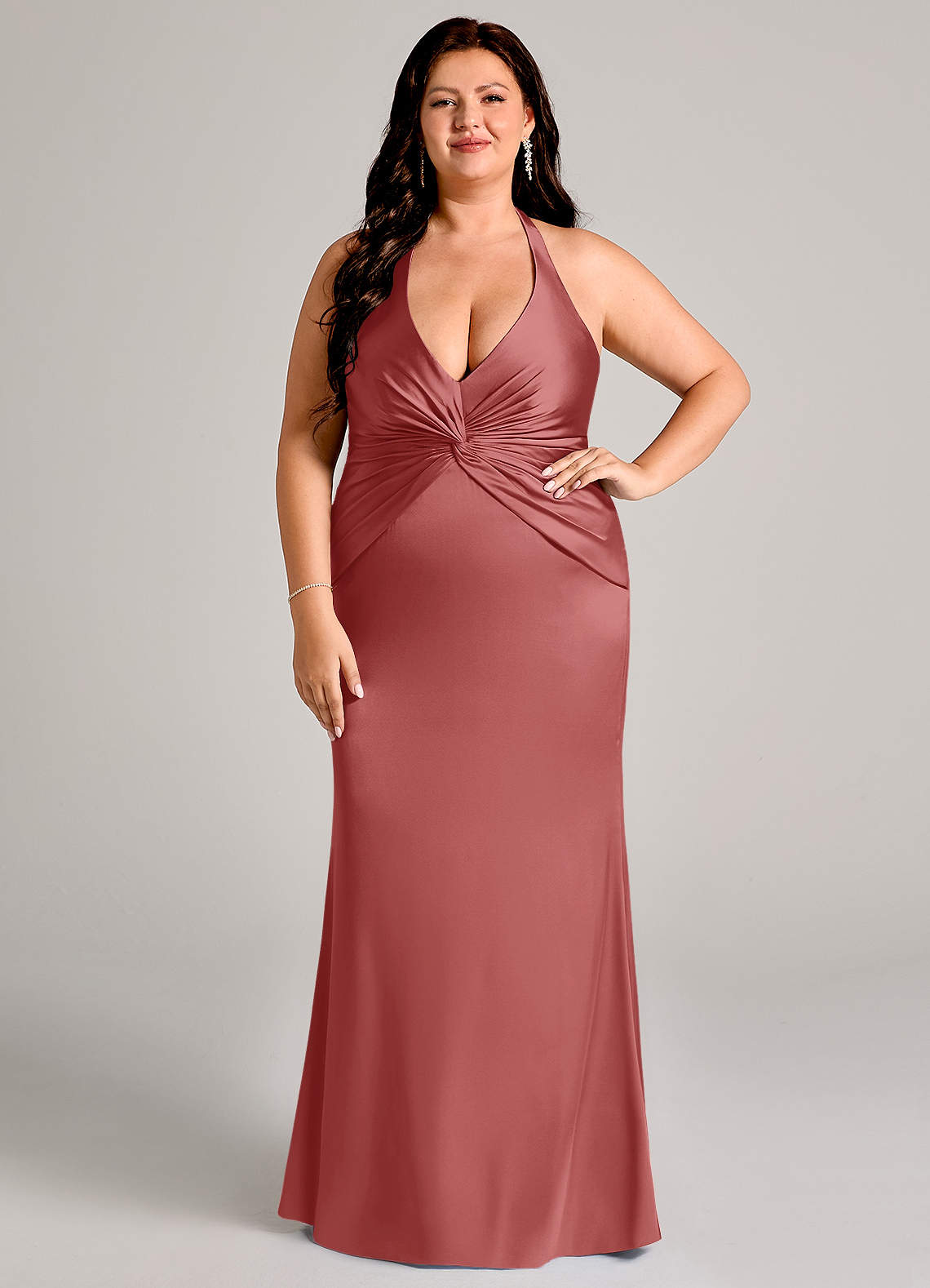 Valerie Mermaid V-Neck Stretch Satin Bridesmaid Dress in Antique Rose
