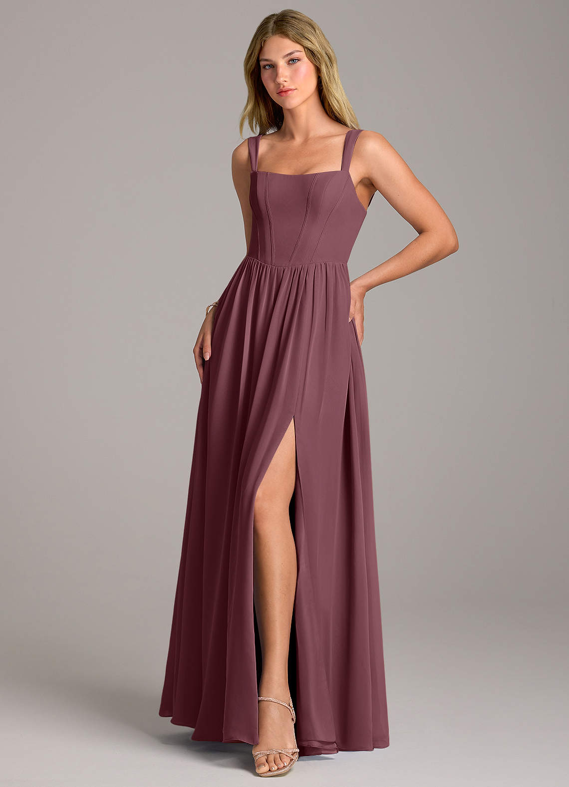 Rosaline A-Line Square-Neck Chiffon Bridesmaid Dress in Sangria