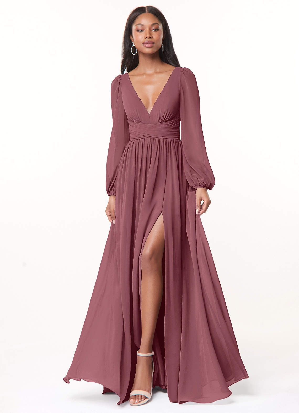 Norah A-Line V-Neck Chiffon Bridesmaid Dress in Desert Rose