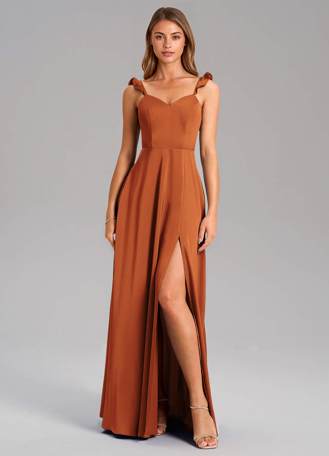 Everett A-Line V-Neck Chiffon Bridesmaid Dress in Cinnamon