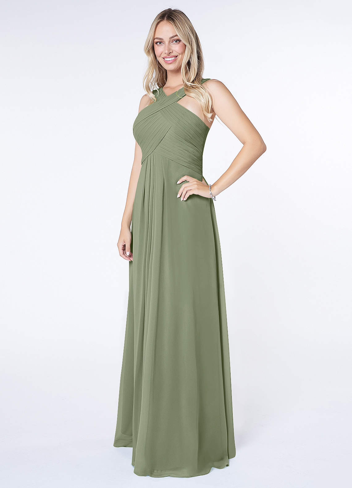 Kaleigh A-Line Halter Chiffon Bridesmaid Dress in Pistachio