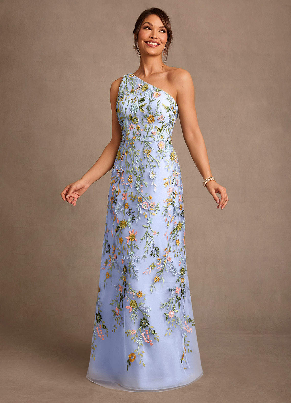 Bertie A-Line One-Shoulder Lace Mother of the Bride Dress in Ice