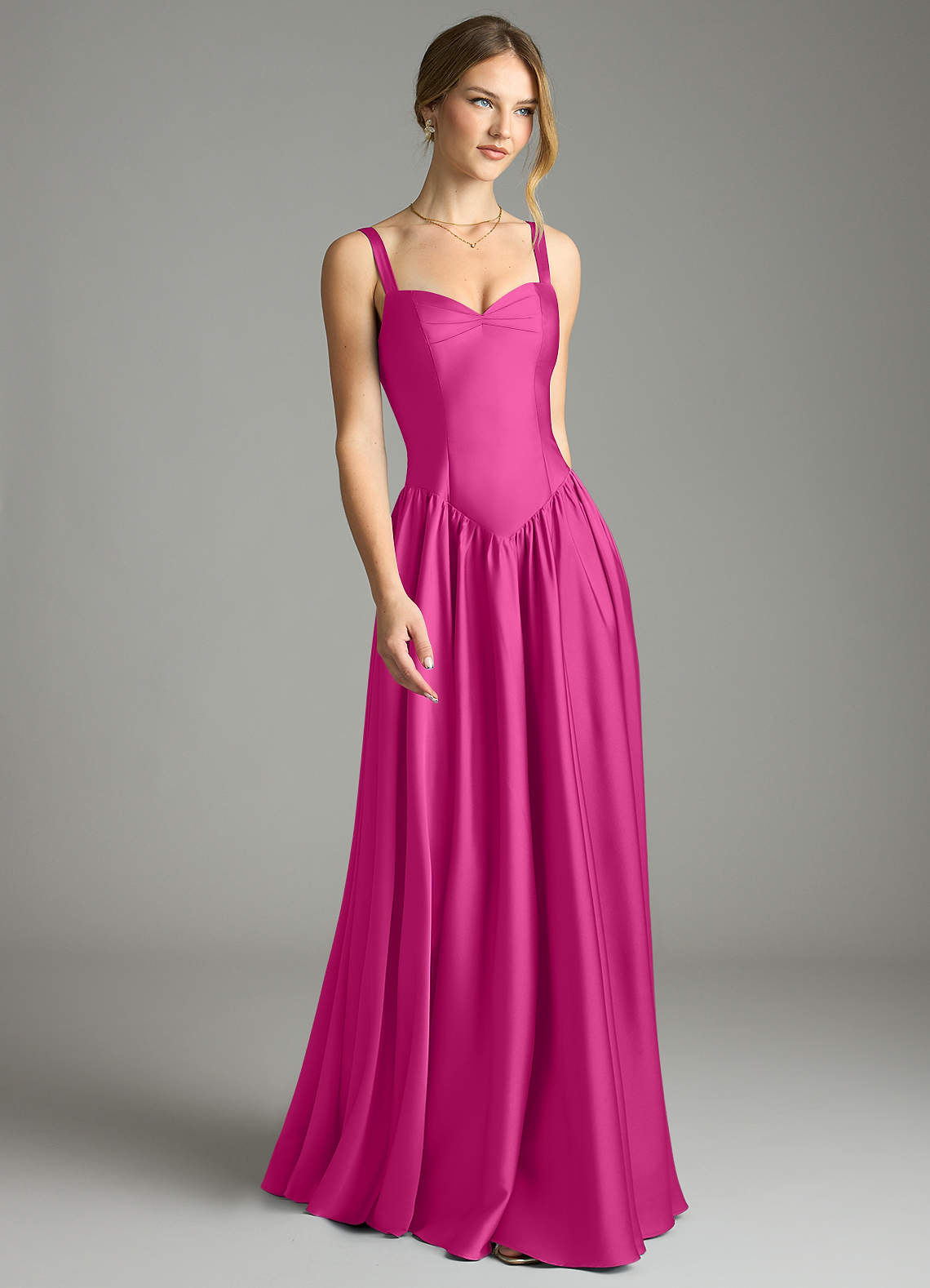 Evadina A-Line Sweetheart Stretch Satin Bridesmaid Dress in Fuchsia