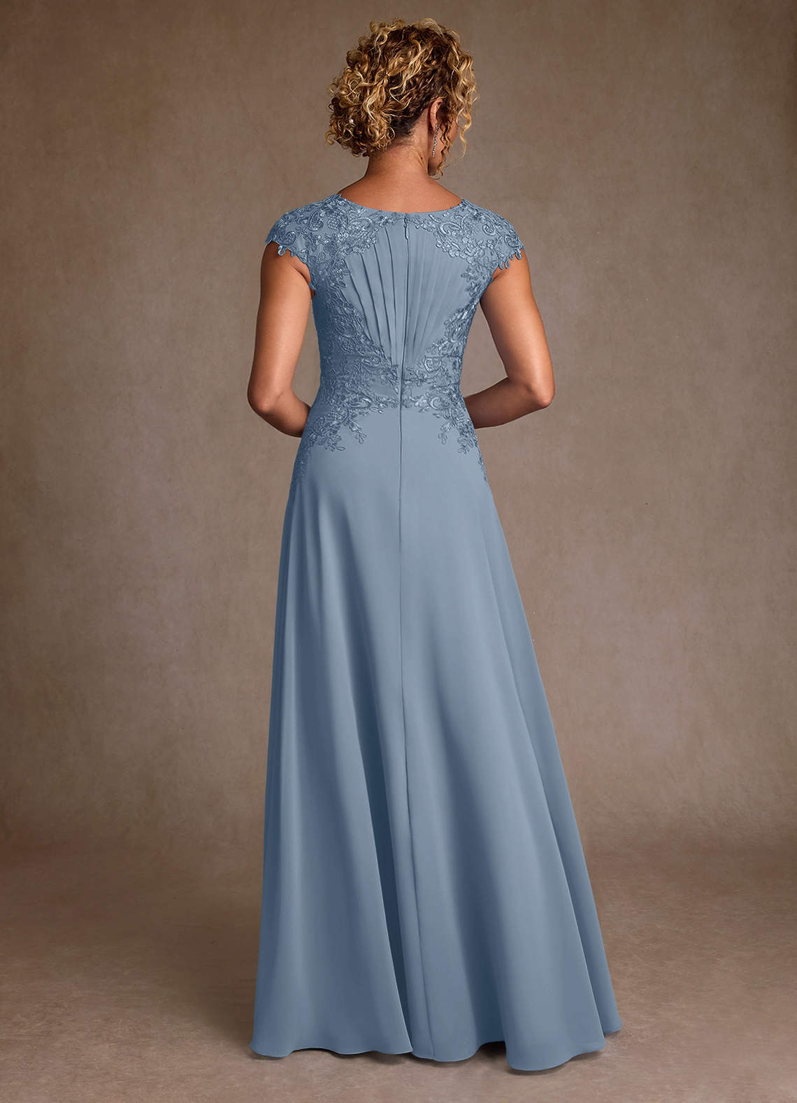 Christi A-Line Scoop-Neck Chiffon and Lace Mother of the Bride Dress in dusty blue