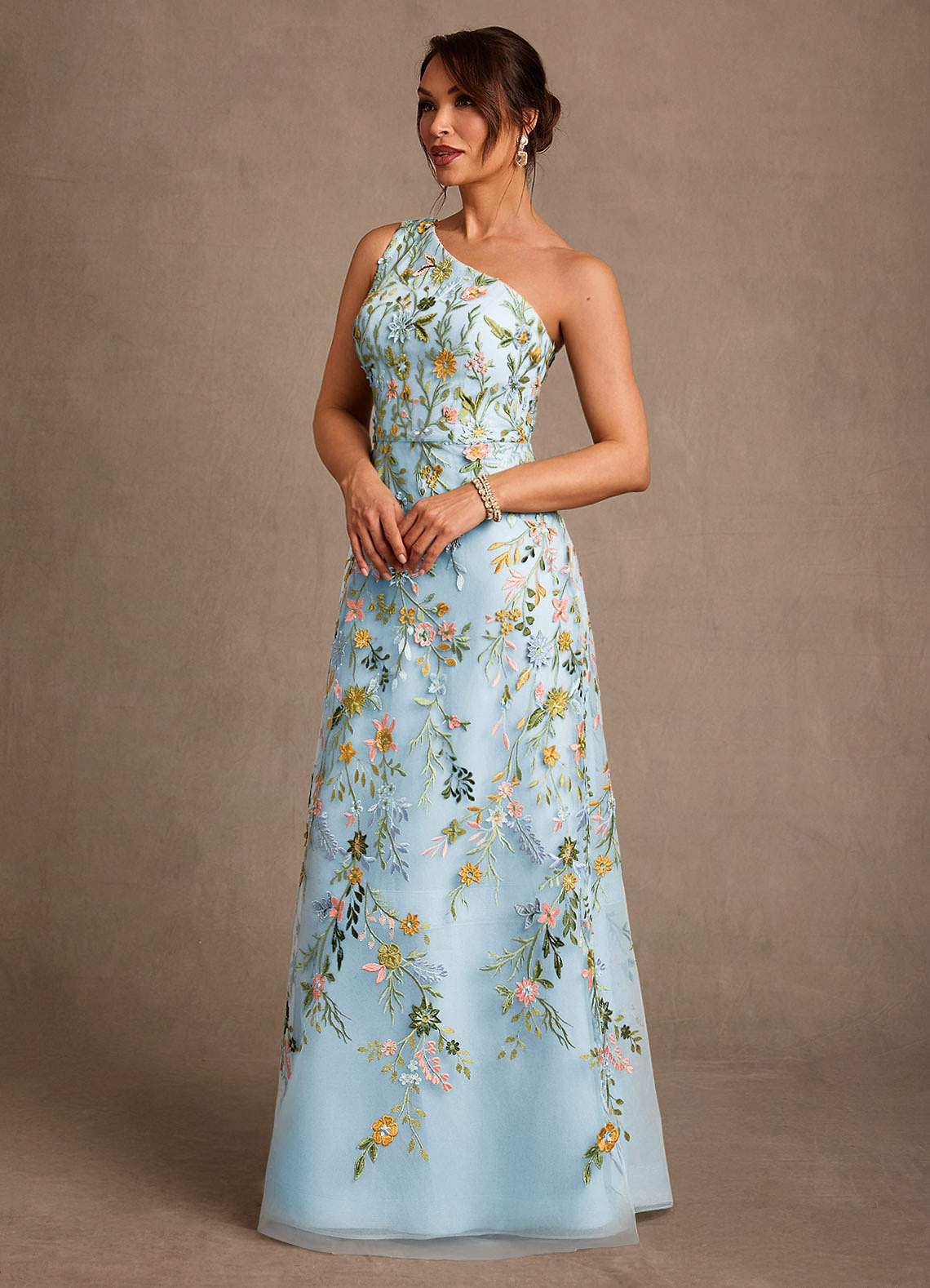 Bertie A-Line One-Shoulder Lace Mother of the Bride Dress in Sky Blue
