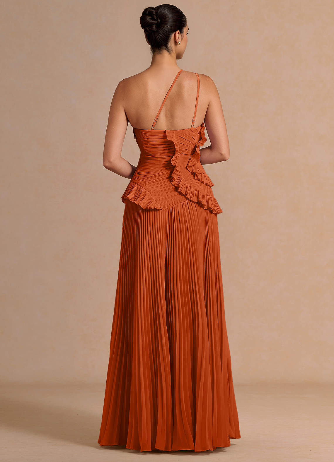 Melody A-Line One-Shoulder Chiffon Evening Dress in Rust