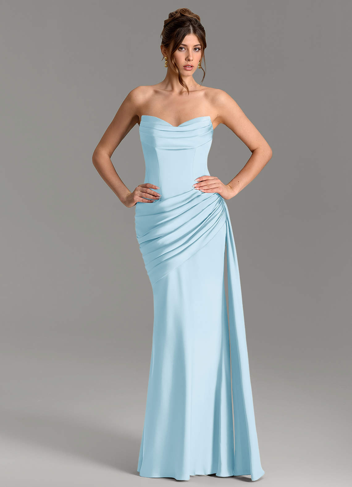 Zorah Mermaid Sweetheart Stretch Satin Bridesmaid Dress in Sky Blue