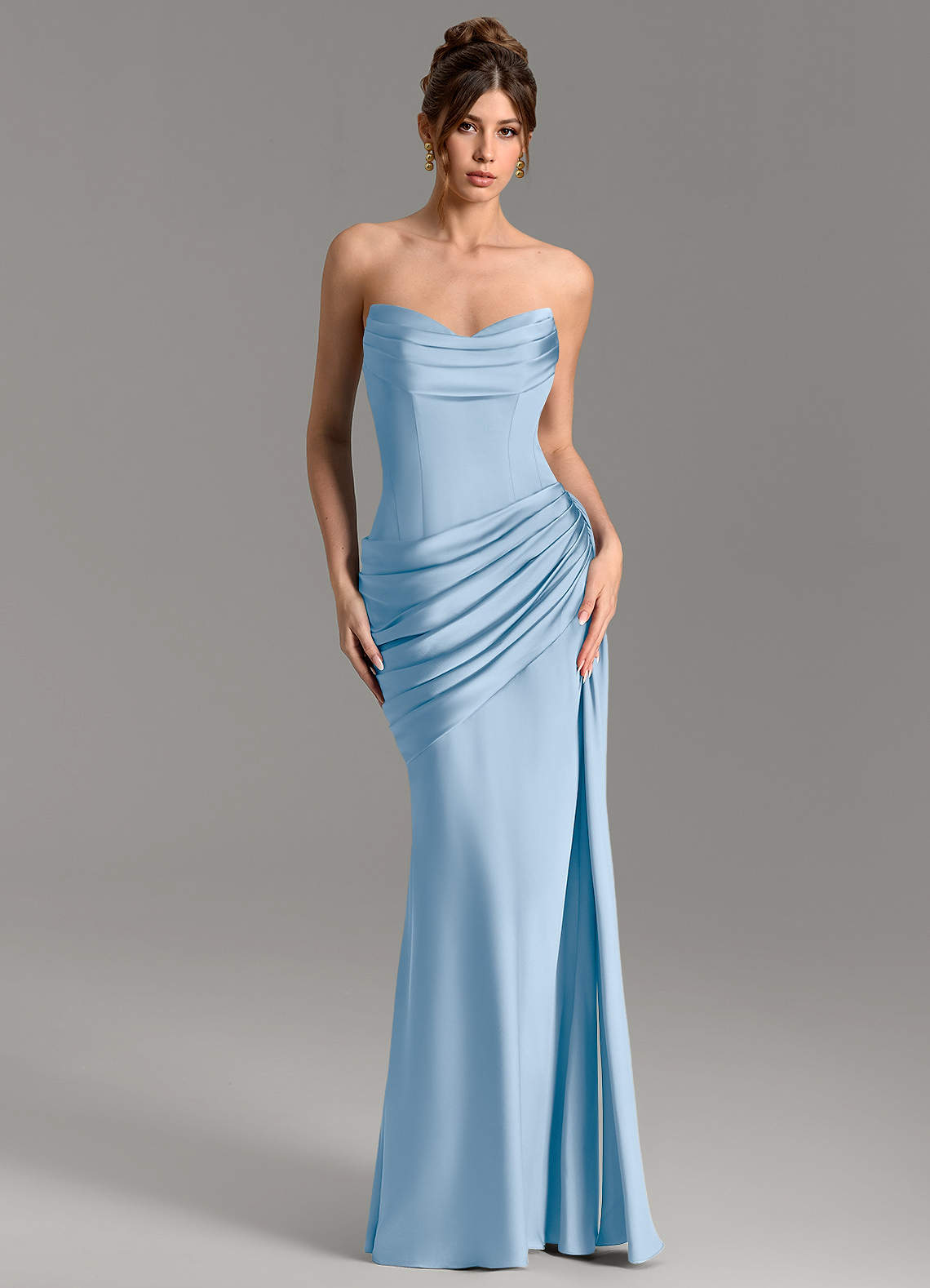 Zorah Mermaid Sweetheart Stretch Satin Bridesmaid Dress in Powder Blue