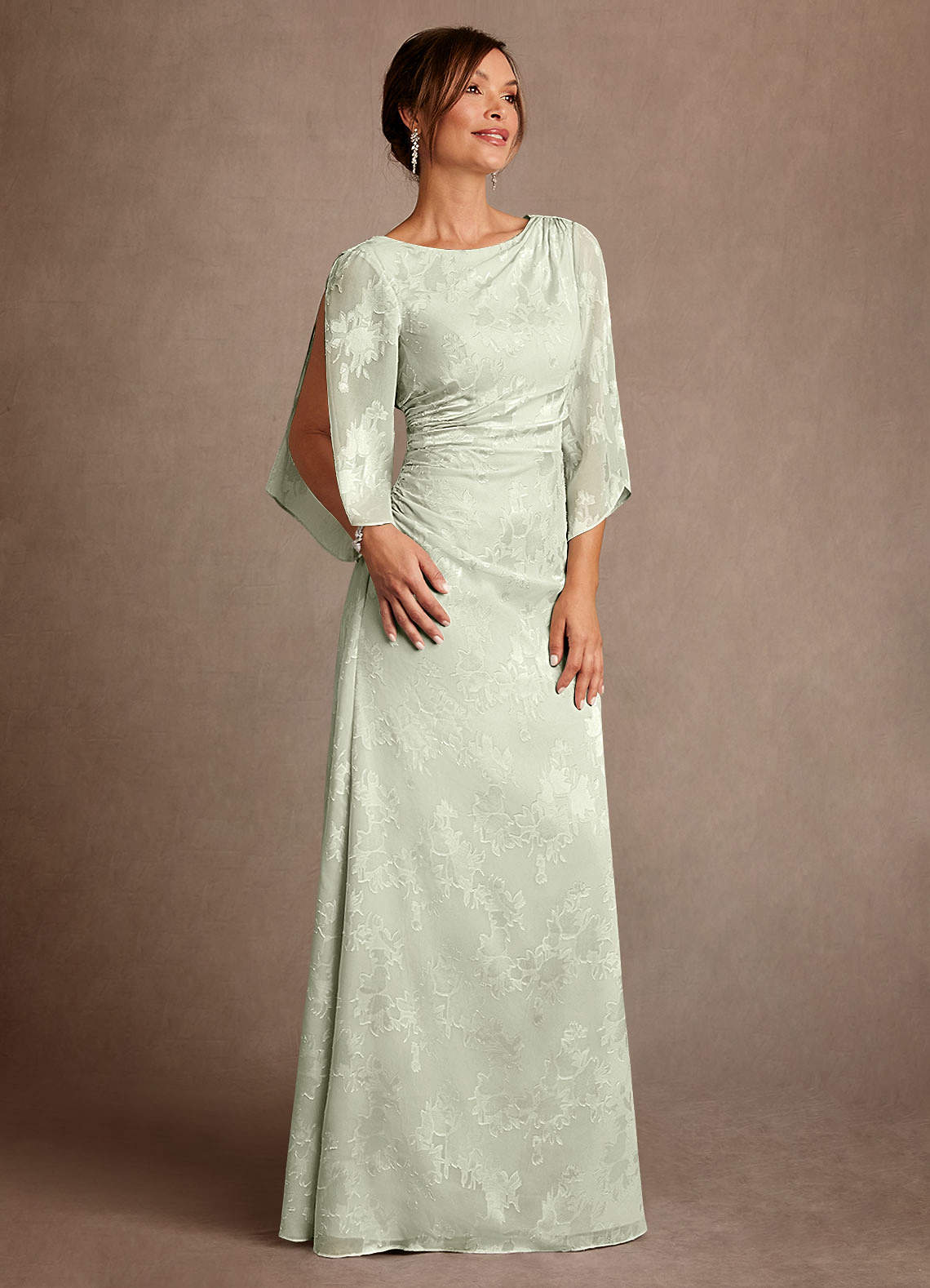 Anaheim Sheath Scoop-Neck Floral Burnout Mother of the Bride Dress in Dusty Sage