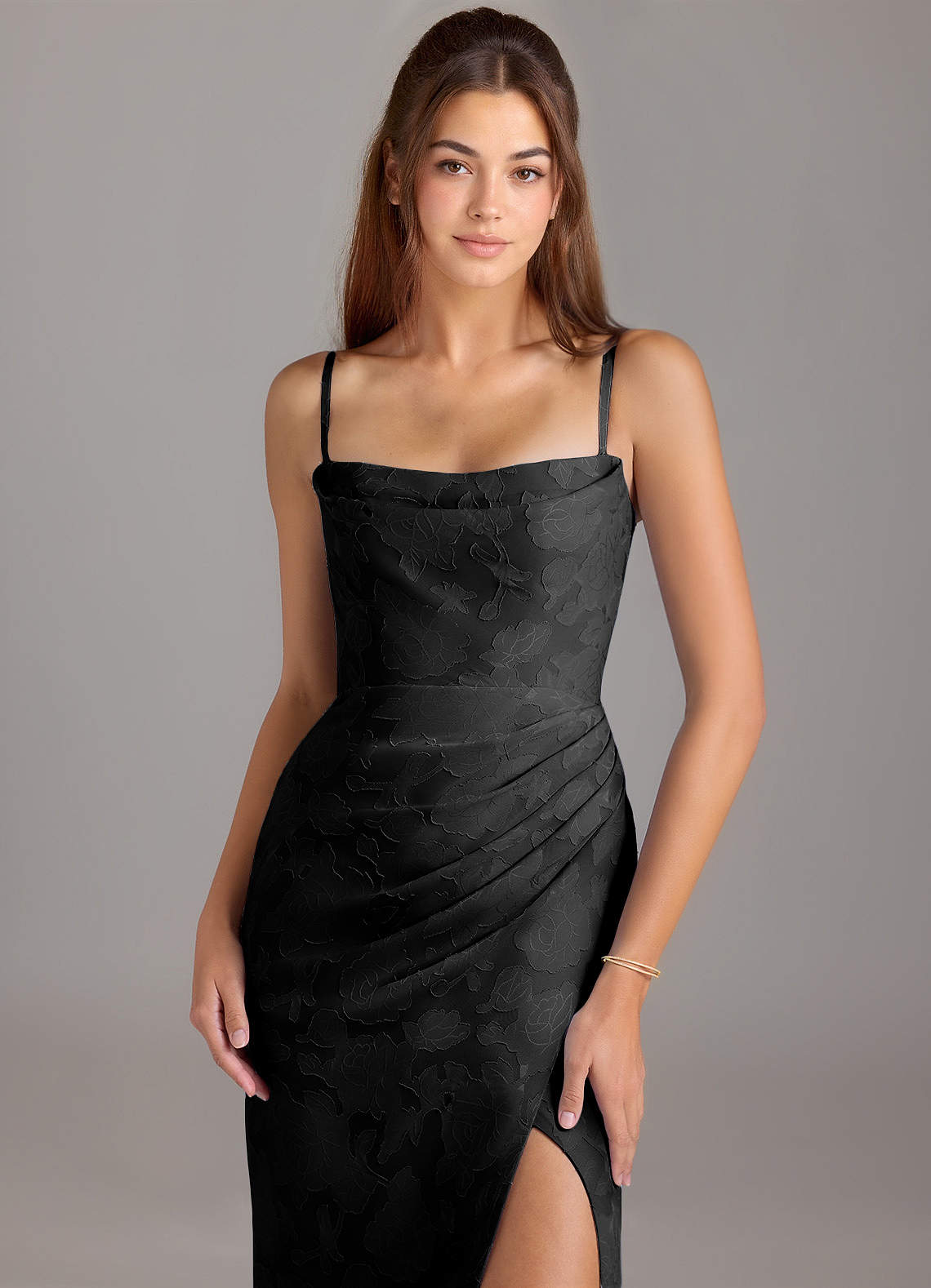 Leonis Sheath Strapless Floral Burnout Bridesmaid Dress in black