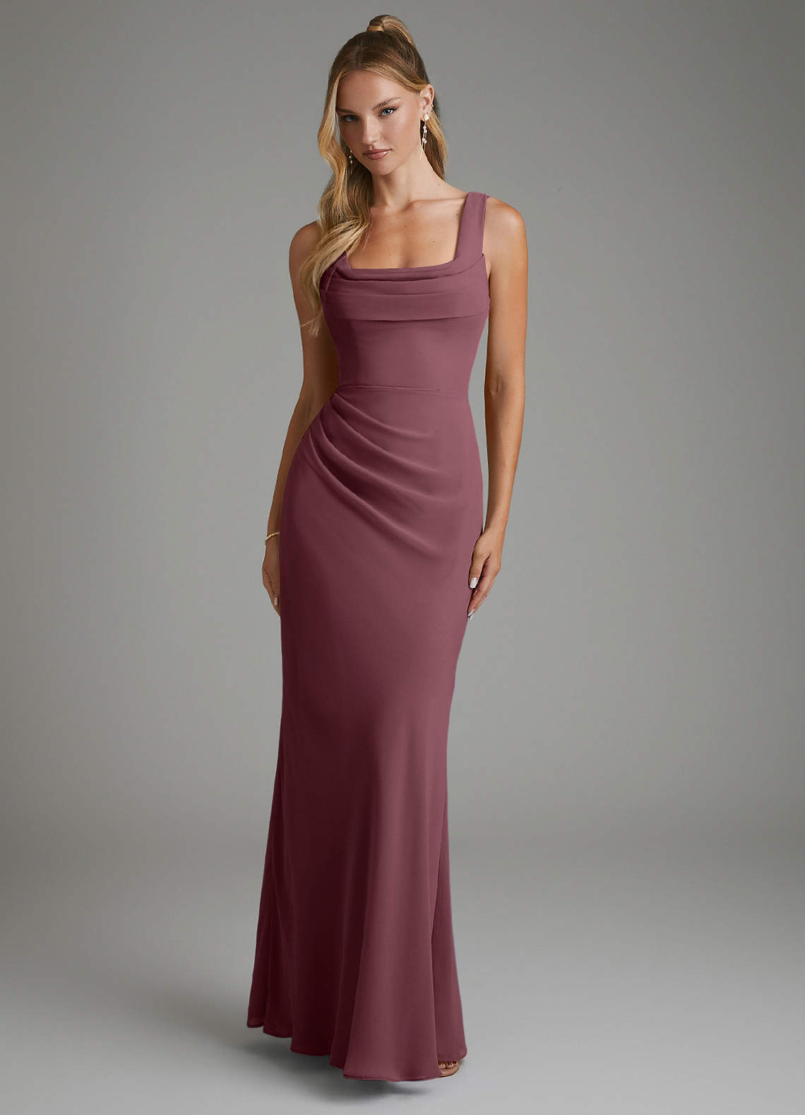 Asa Sheath Square-Neck Chiffon Bridesmaid Dress in Sangria