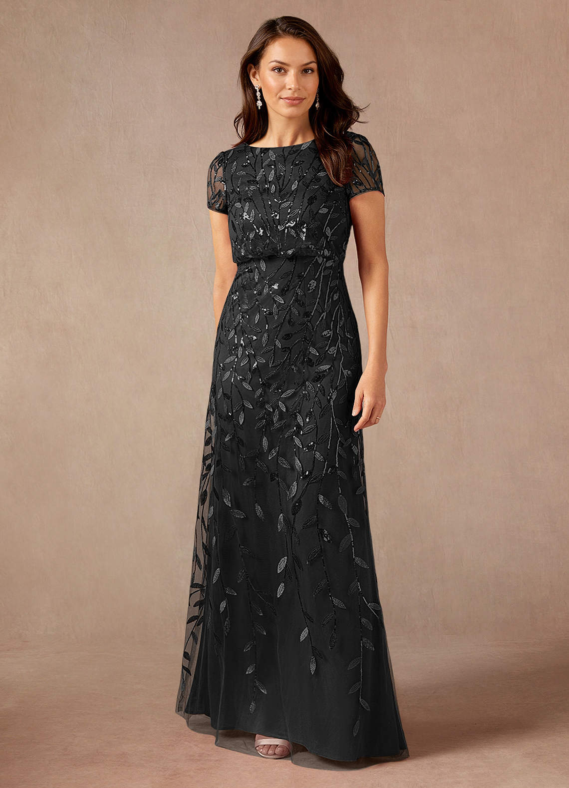 Lehi A-Line Boat-Neck Sequined Tulle Mother of the Bride Dress in black