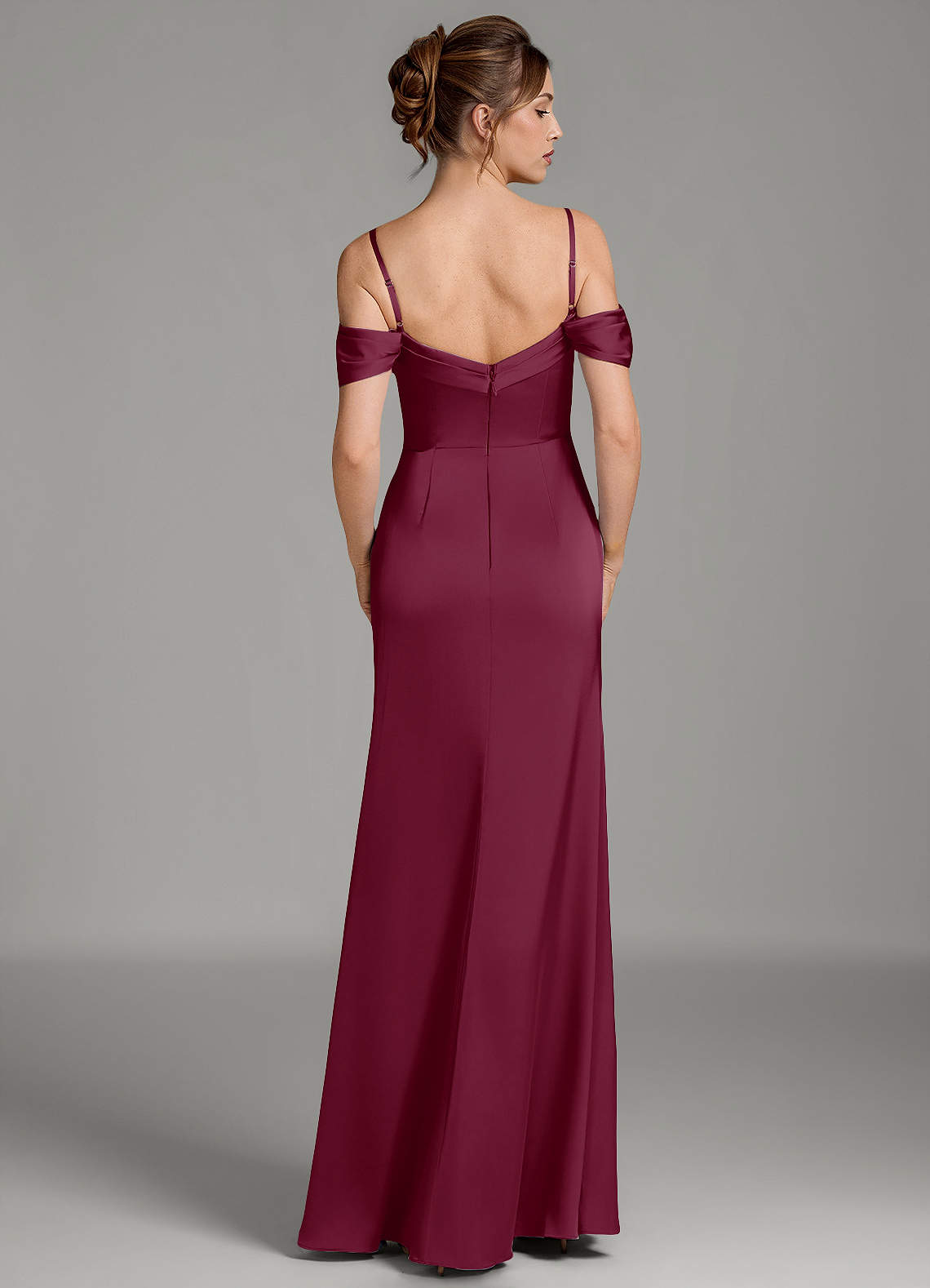 Wyatt Mermaid Off-the-Shoulder Stretch Satin Bridesmaid Dress in Mulberry