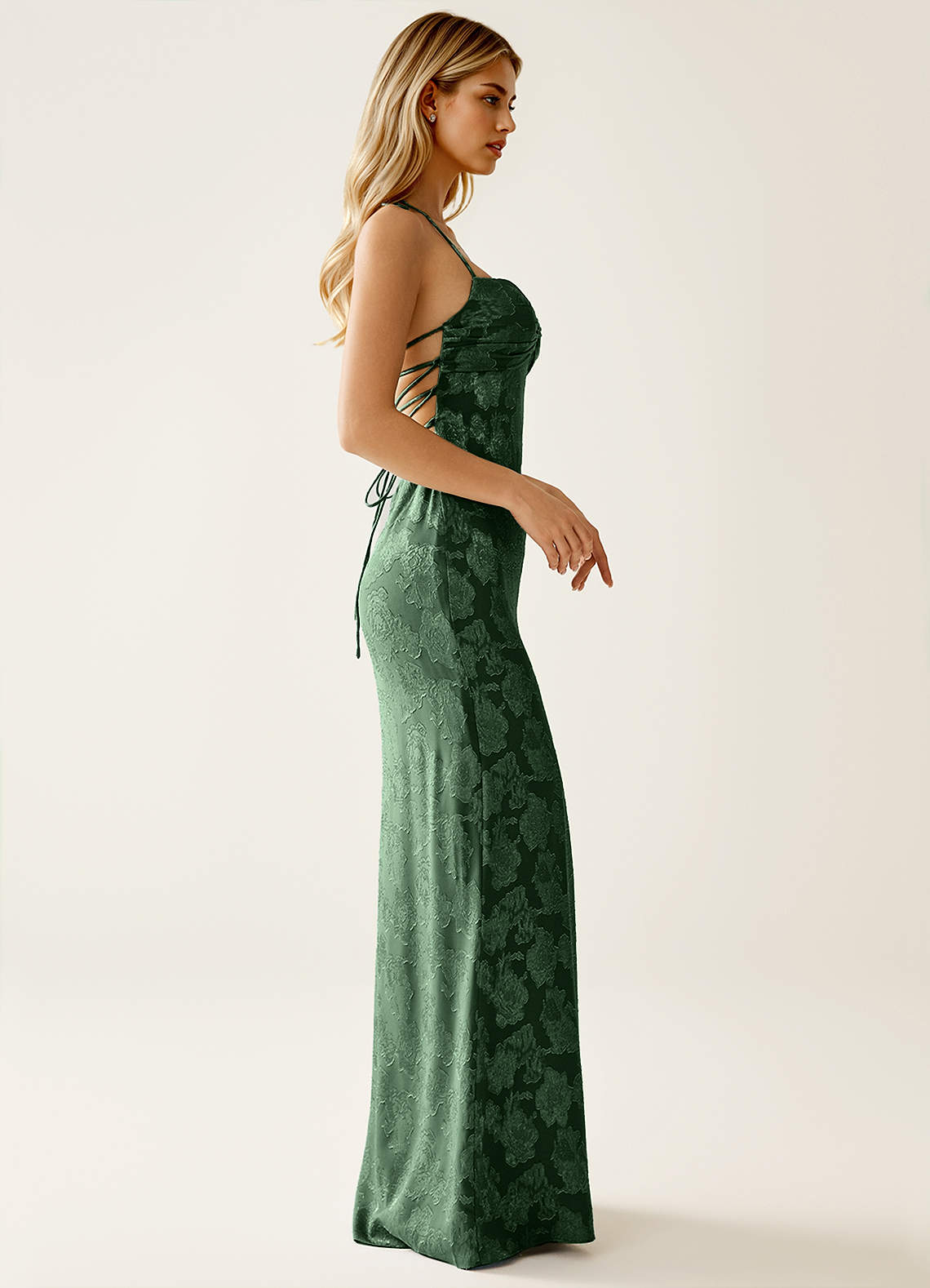 Angena Sheath Halter Floral Burnout Evening Dress in Eucalyptus