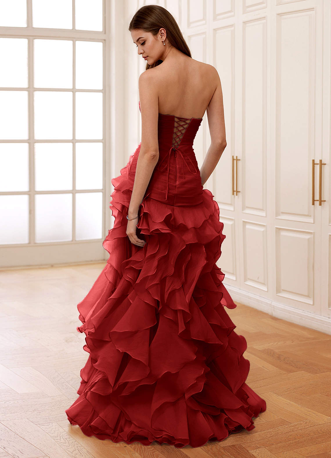 Christabelle Mermaid Sweetheart Chiffon Evening Dress in Red