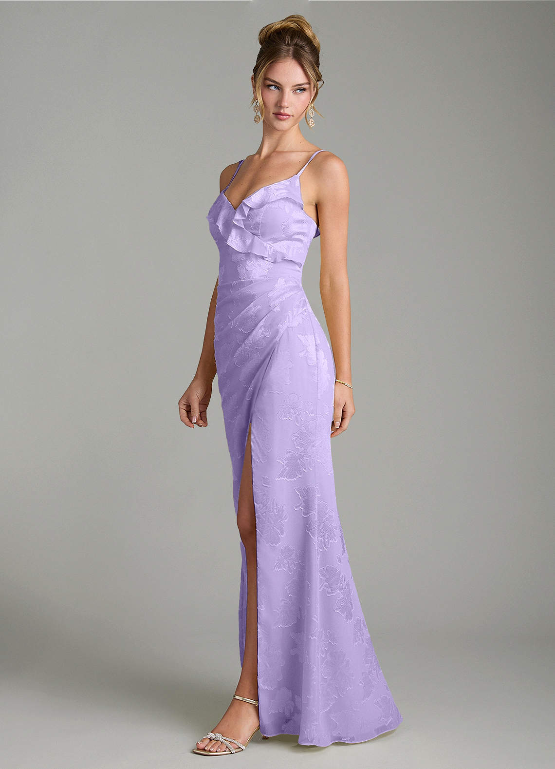 Larsa Mermaid V-Neck Jacquard Bridesmaid Dress in Lilac
