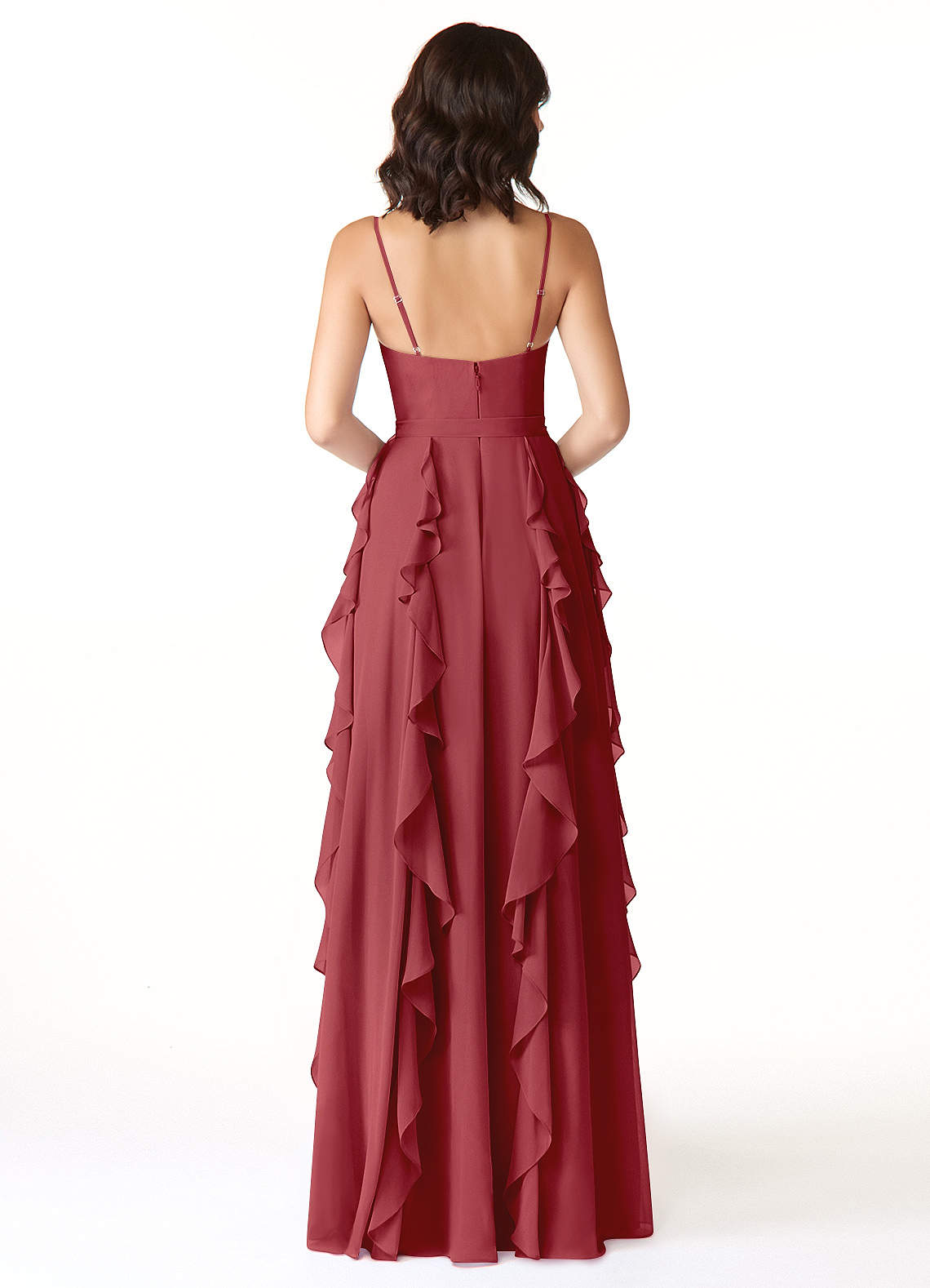 Peyton A-Line V-Neck Chiffon Bridesmaid Dress in Pomegranate