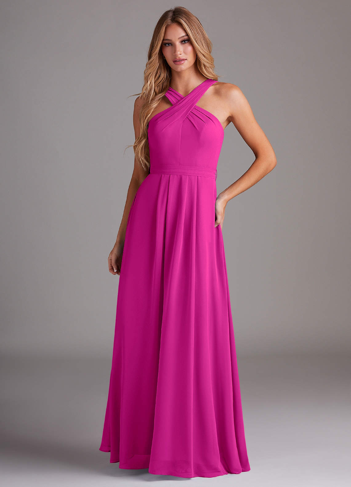 Dixie A-Line Halter Chiffon Bridesmaid Dress in Fuchsia
