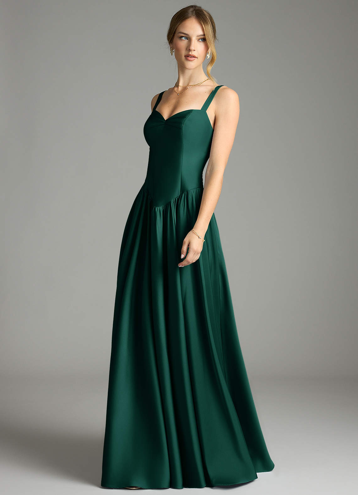 Evadina A-Line Sweetheart Stretch Satin Bridesmaid Dress in Emerald