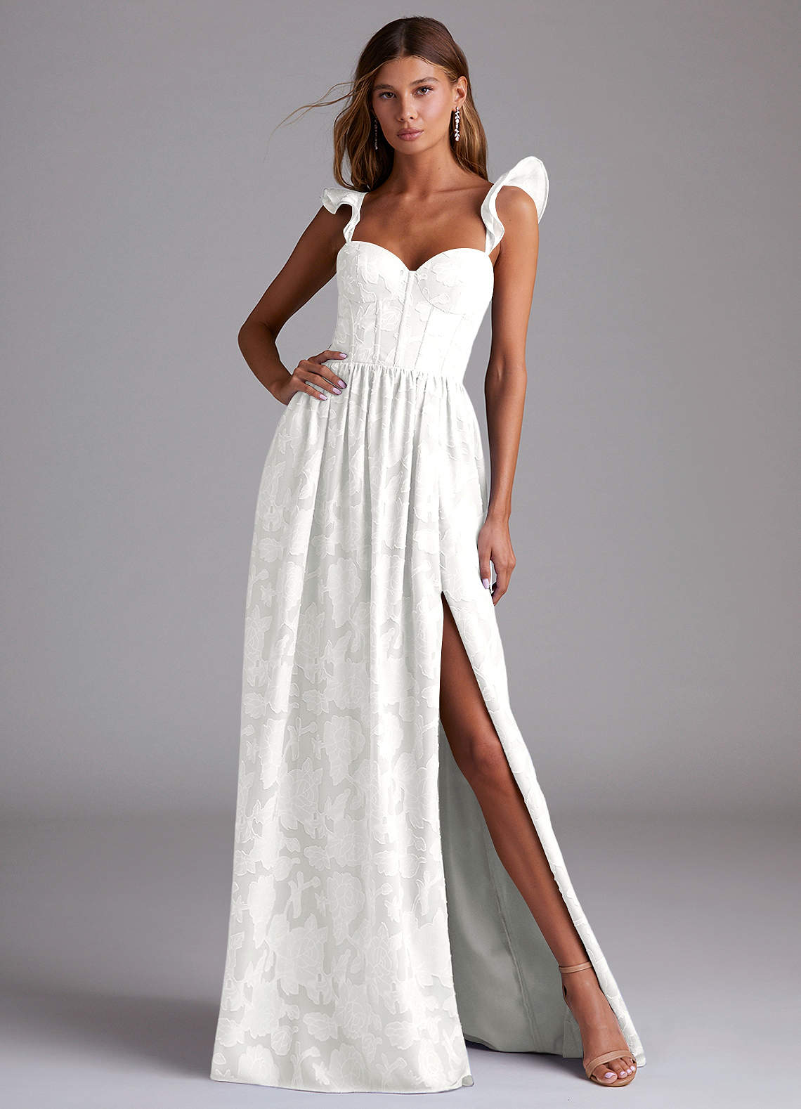 Denisse A-Line Sweetheart Floral Burnout Bridesmaid Dress in white