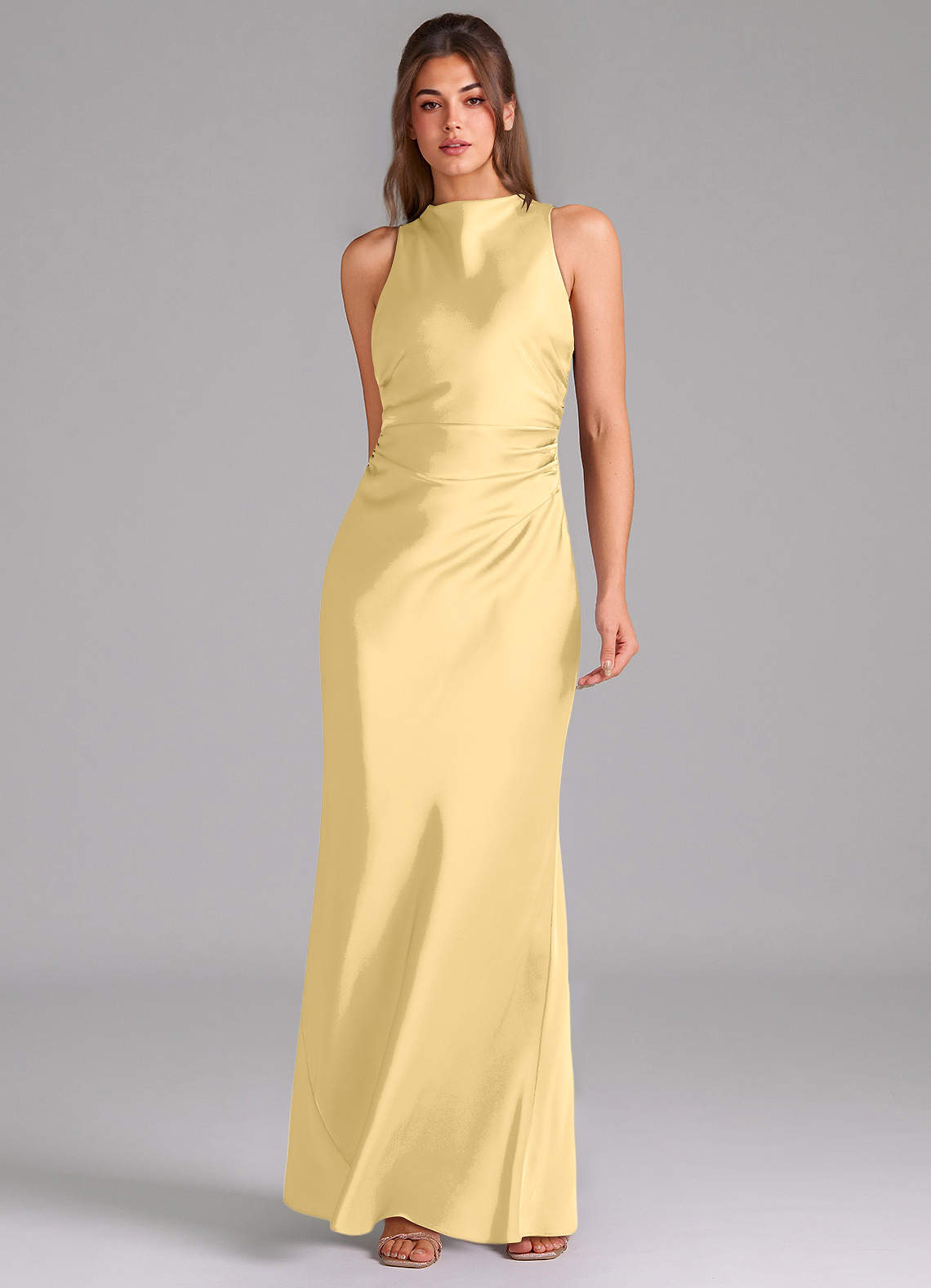 Evadne Sheath Scoop-Neck Stretch Satin Bridesmaid Dress in Butter