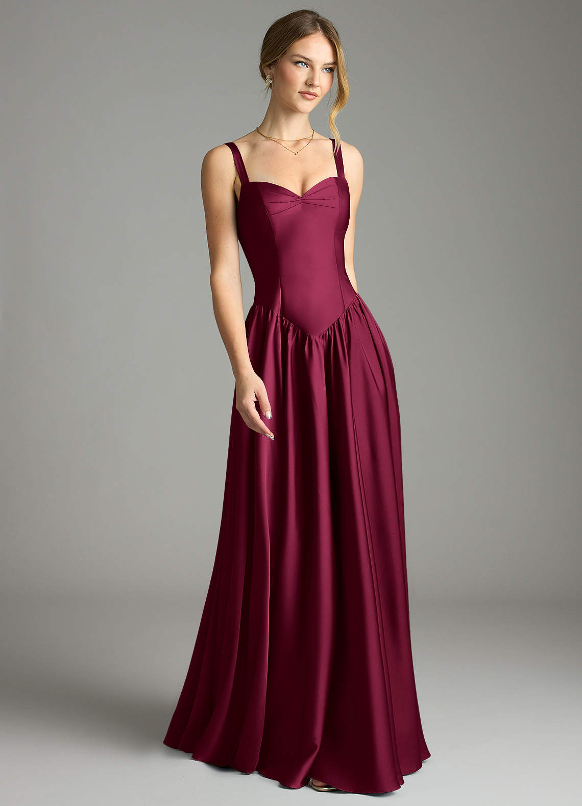 Evadina A-Line Sweetheart Stretch Satin Bridesmaid Dress in Burgundy